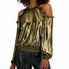 INC International Concepts Women's Metallic Cold-Shoulder Ruffle-Trim Blouse, Created For Macy's