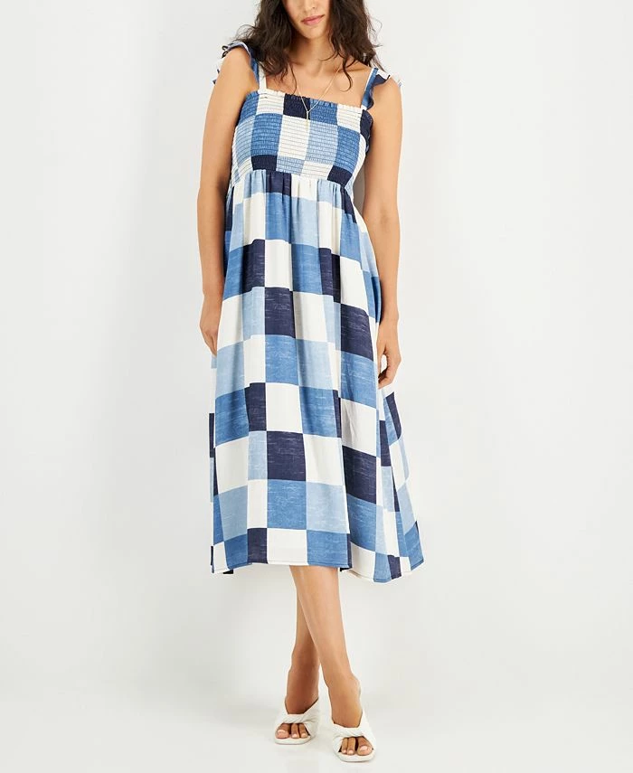 INC International Concepts Women's Ruffle-Strap Smocked Midi Dress, Created For Macy's 1 INC International Concepts Women's Ruffle-Strap Smocked Midi Dress, Created For Macy's