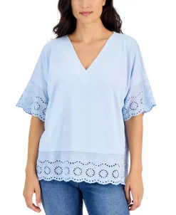Style & Co Women's Lace-Trimmed Dolman-Sleeve Tunic, Created For Macy's