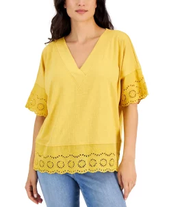 Style & Co Women's Lace-Trimmed Dolman-Sleeve Tunic, Created For Macy's -Anne Klein Sales Store 22282388 fpx