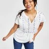 Style & Co Women's Embroidered Split-Neckline Top, Created For Macy's