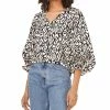 Vince Camuto Women's Smocked Cuff Etched Geo Blouse