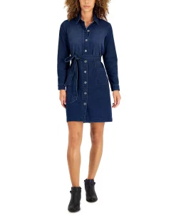 Style & Co Women's Belted Denim Shirtdress, Created For Macy's