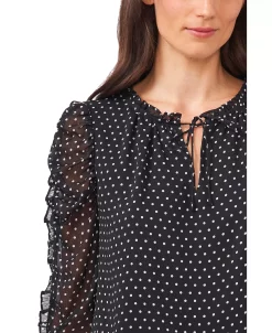 CeCe Women's Long Sleeve Ruffled Duet Mini Dot Blouse -Anne Klein Sales Store 22295569 fpx