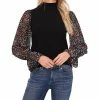 CeCe Women's Mock Neck Printed Clip Dot Top
