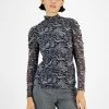 Bar III Women's Draped-Sleeve Animal-Print Mesh Top, Created For Macy's