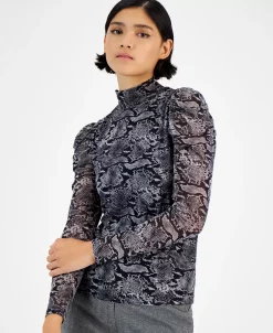 Bar III Women's Draped-Sleeve Animal-Print Mesh Top, Created For Macy's -Anne Klein Sales Store 22299078 fpx