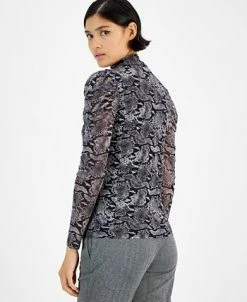 Bar III Women's Draped-Sleeve Animal-Print Mesh Top, Created For Macy's -Anne Klein Sales Store 22299079 fpx