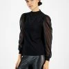 Bar III Women's Embroidered Funnel-Neck Sheer-Sleeve Top, Created For Macy's