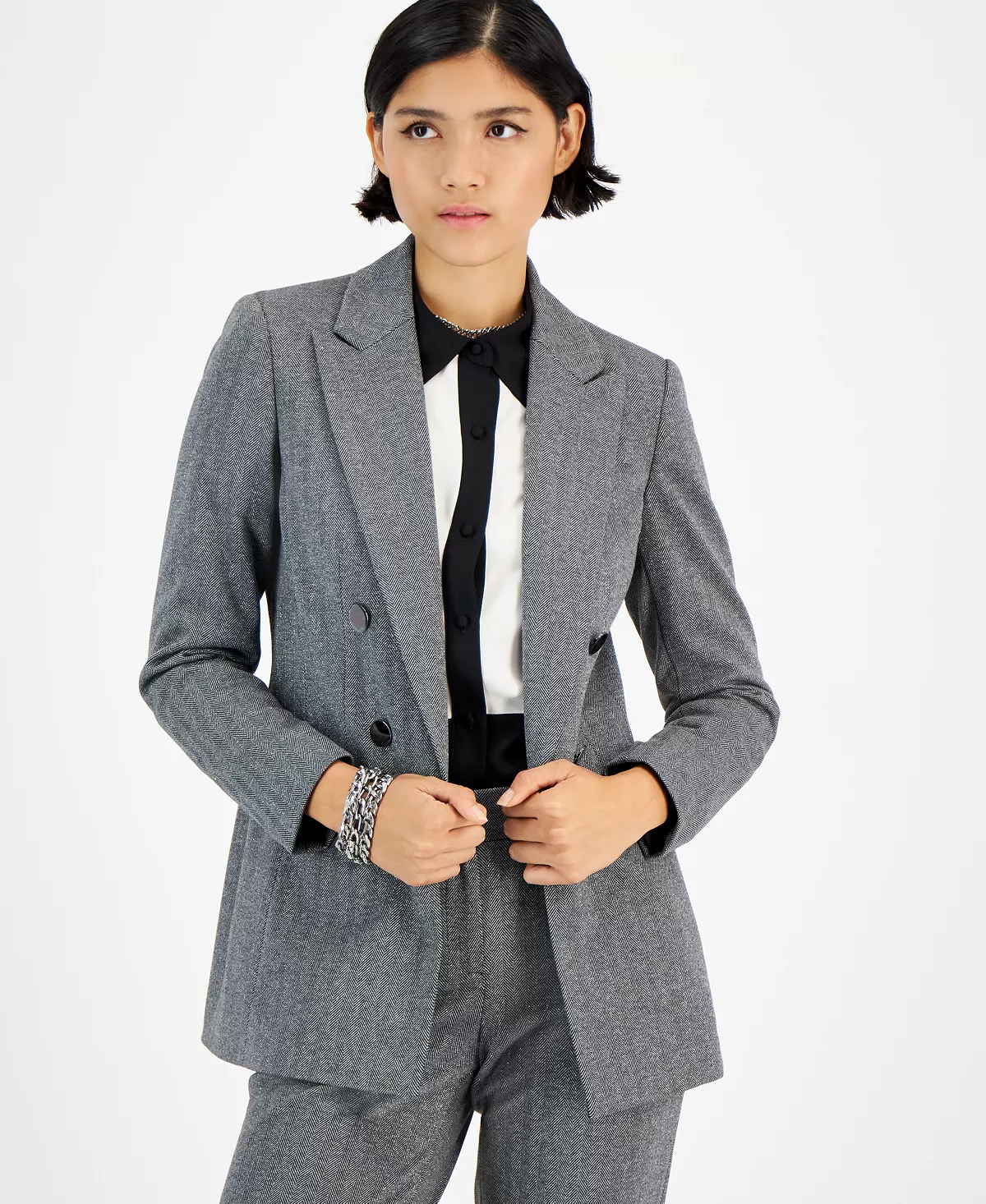 Bar III Women's Shimmer Herringbone Open-Front Jacket 1 Bar III Women's Shimmer Herringbone Open-Front Jacket