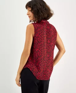 Bar III Women's Animal-Print Tie-Neck Blouse, Created For Macy's -Anne Klein Sales Store 22299131 fpx