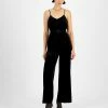 Bar III Women's Velvet V-Neck Scoop-Back Belted Jumpsuit, Created For Macy's