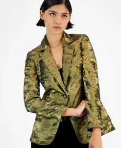 Bar III Women's Metallic Notched Collar One-Button Jacket, Created For Macy's -Anne Klein Sales Store 22299180 fpx