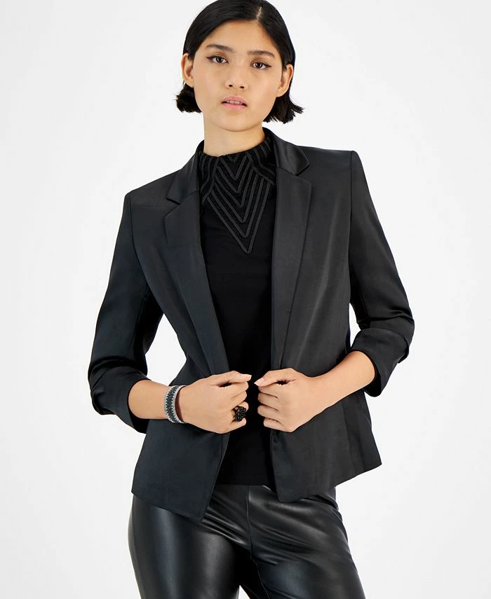 Bar III Women's Washed Satin Pleated-Sleeve Jacket, Created For Macy's 1 Bar III Women's Washed Satin Pleated-Sleeve Jacket, Created For Macy's