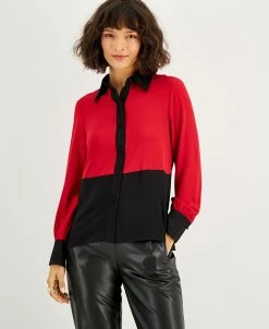 Bar III Women's Colorblocked Button-Up Blouse, Created For Macy's