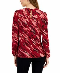Kasper Women's Pleat-Neck Printed Long-Sleeve Top -Anne Klein Sales Store 22302790 fpx