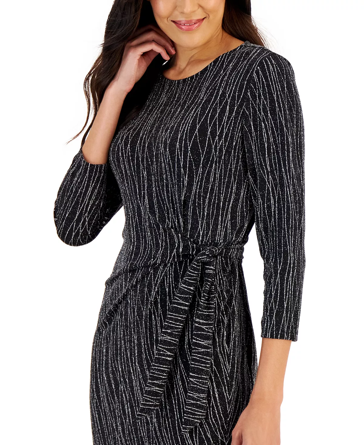 Kasper Women's Anise Metallic Faux-Wrap Dress 4 Kasper Women's Anise Metallic Faux-Wrap Dress - Image 4