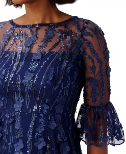 Adrianna Papell Women's 3D Floral Bell-Sleeve Gown -Anne Klein Sales Store 22304848 fpx