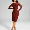And Now This Women's Mesh Slip-Lined Long Sleeve Midi Dress