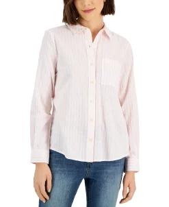 Style & Co Women's Striped Cotton Button-Up Shirt, Created For Macy's -Anne Klein Sales Store 22331044 fpx