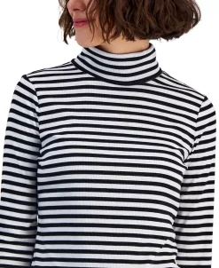 Style & Co Women's Striped Ribbed Turtleneck Top, Created For Macy's -Anne Klein Sales Store 22331872 fpx