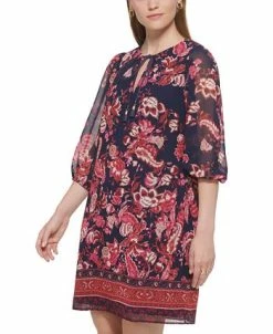 Vince Camuto Women's Printed Balloon-Sleeve Chiffon Dress -Anne Klein Sales Store 22332776 fpx