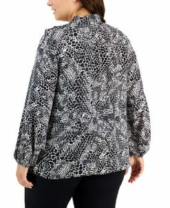 Kasper Plus Size Printed Ruffled Long-Sleeve Blouse -Anne Klein Sales Store 22336593 fpx