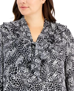 Kasper Plus Size Printed Ruffled Long-Sleeve Blouse -Anne Klein Sales Store 22336594 fpx