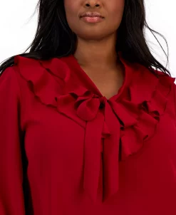 Kasper Plus Size Ruffled Tie-Neck Blouse -Anne Klein Sales Store 22337469 fpx