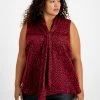 Bar III Plus Size Animal-Print Tie-Neck Sleeveless Top, Created For Macy's