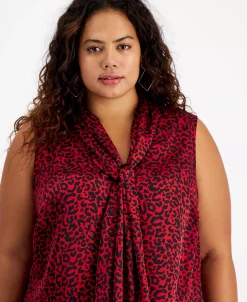 Bar III Plus Size Animal-Print Tie-Neck Sleeveless Top, Created For Macy's -Anne Klein Sales Store 22337606 fpx
