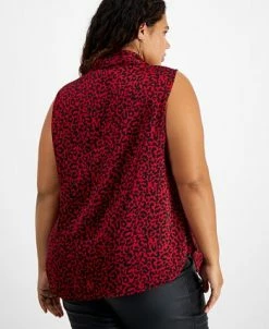 Bar III Plus Size Animal-Print Tie-Neck Sleeveless Top, Created For Macy's -Anne Klein Sales Store 22337608 fpx