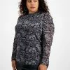 Bar III Plus Size Draped-Sleeve Animal-Print Mesh Top, Created For Macy's