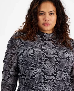Bar III Plus Size Draped-Sleeve Animal-Print Mesh Top, Created For Macy's -Anne Klein Sales Store 22337634 fpx