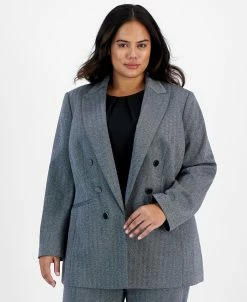 Bar III Plus Size Shimmer Herringbone Long-Sleeve Blazer, Created For Macy's