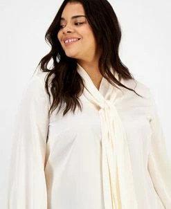 Bar III Plus Size Bow-Tie Long-Sleeve Blouse, Created For Macy's 5 Bar III Plus Size Bow-Tie Long-Sleeve Blouse, Created For Macy's -Anne Klein Sales Store 22337691 fpx