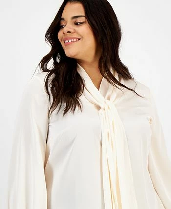 Bar III Plus Size Bow-Tie Long-Sleeve Blouse, Created For Macy's 2 Bar III Plus Size Bow-Tie Long-Sleeve Blouse, Created For Macy's - Image 2