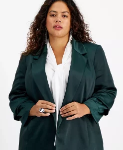 Bar III Plus Size Washed Satin Pleated-Sleeve Jacket, Created For Macy's -Anne Klein Sales Store 22337711 fpx