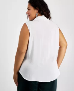Bar III Plus Size Bow-Neck Sleeveless Blouse, Created For Macy's 9 Bar III Plus Size Bow-Neck Sleeveless Blouse, Created For Macy's -Anne Klein Sales Store 22337843 fpx