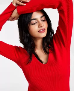 Bar III Women’s Ribbed V-Neck Sweater Dress, Created For Macy’s -Anne Klein Sales Store 22338596 fpx