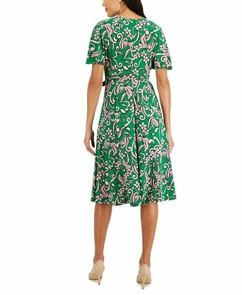 Kasper Printed Flutter-Sleeve Belted Dress 2 Kasper Printed Flutter-Sleeve Belted Dress - Image 2