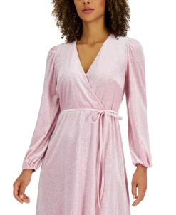 Kasper Glitter Velvet Faux-Wrap Midi Dress -Anne Klein Sales Store 22344415 fpx