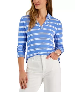 Charter Club Women's Striped Johnny-Collar Top, Created For Macy's -Anne Klein Sales Store 22344908 fpx