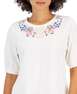 Charter Club Women's Floral-Embroidery Crewneck, Created For Macy's -Anne Klein Sales Store 22345065 fpx