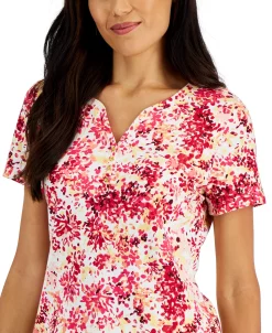Karen Scott Women's Short-Sleeve Floral-Print Henley Top, Created For Macy's -Anne Klein Sales Store 22346018 fpx