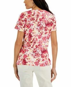 Karen Scott Women's Short-Sleeve Floral-Print Henley Top, Created For Macy's -Anne Klein Sales Store 22346019 fpx