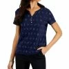 Karen Scott Women's Short-Sleeve Shell-Print Henley Top, Created For Macy's