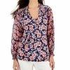 Charter Club Women's Floral Split-Neck Top, Created For Macy's