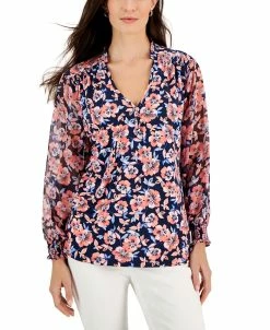 Charter Club Women's Floral Split-Neck Top, Created For Macy's