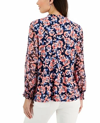 Charter Club Women's Floral Split-Neck Top, Created For Macy's 2 Charter Club Women's Floral Split-Neck Top, Created For Macy's - Image 2